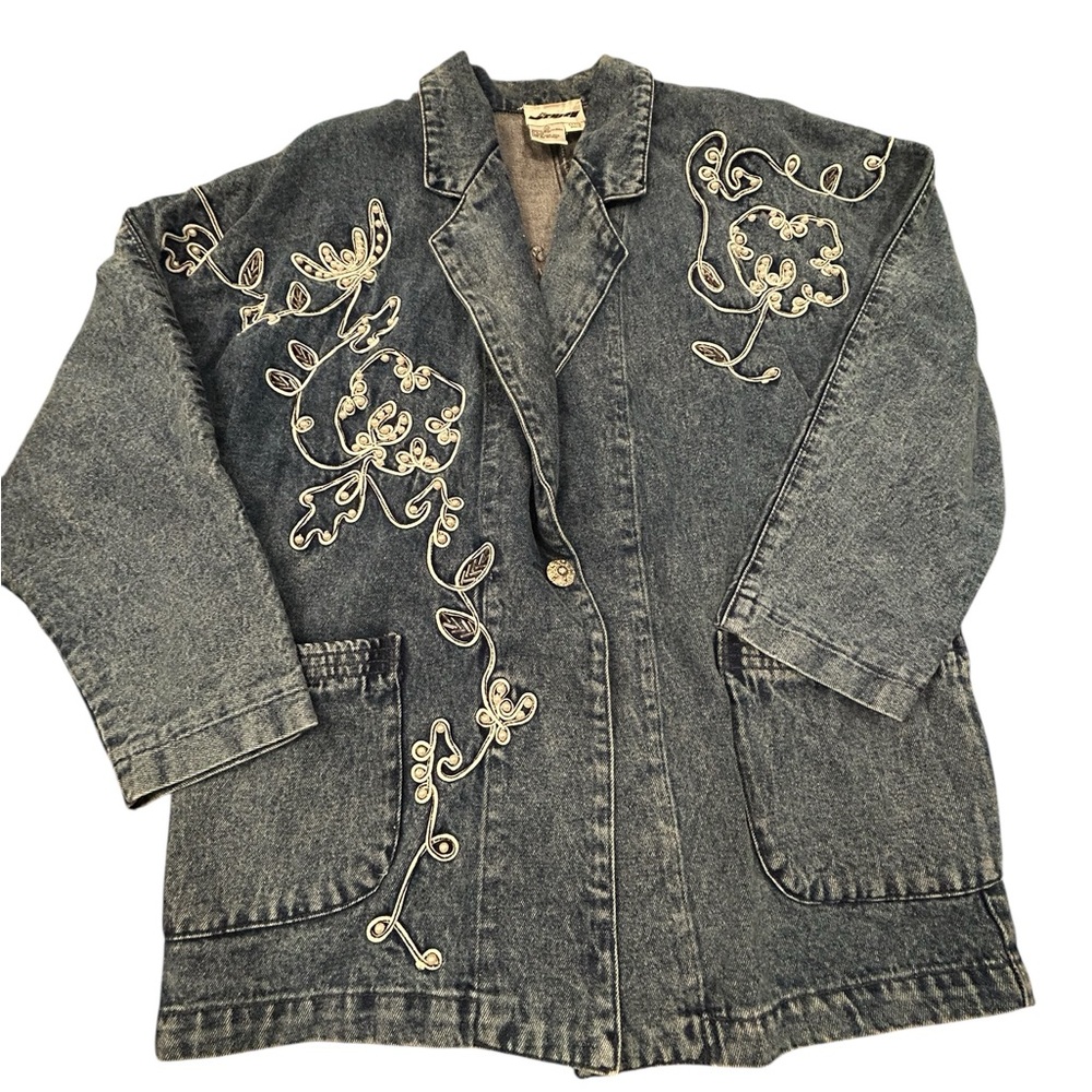 Jensen Vintage Embroidered Pearl and Beaded Denim Jacket‎